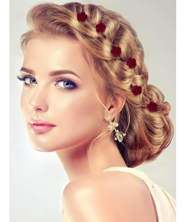 24 Red Rose Bridal Hair Pins - U Shaped Flower Clips for Wedding, Dance, Birthday - Women and Girls Hair Accessories - Buy Online on GoSupps.com