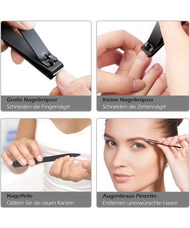 Bestope Stainless Steel Nail Clippers Set with Nail File & Tweezers - Black | Premium Quality Nail Care Tools for Men & Women - International Shipping Available - Buy Online on GoSupps.com