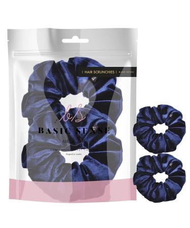 Luxurious Premium Quality Velvet Solid Classic Hair Ties/Bands for Hair Updo Ponytail Scrunchies 2pcs (Plain Navy)