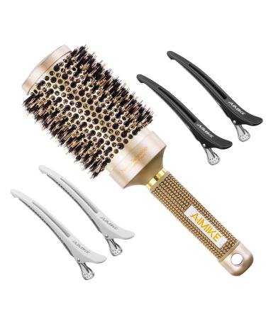 Round Brush, Nano Thermal Ceramic & Ionic Tech Hair Brush, Round Barrel Brush with Boar Bristles, Enhance Texture for Hair Drying, Styling, Curling and Shine (Barrel 2.1 inch) + 4 Free Clips by AIMIKE 53mm-2.1 Inch Brush