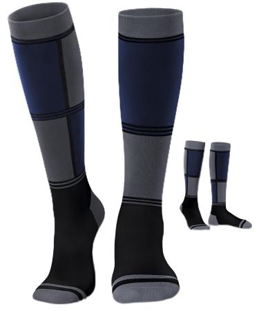 Reamphy 2 pairs of ski socks Merino wool socks thermosocks for men women breathable compression stockings warm support stockings knee high thick compression socks for winter sports snowboard 45-50 Greyblue