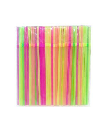 FOREVERIE 100 PCS Plastic Bendy Drinking Straws Disposable Flexible Narrow 0.2 Inch/5 MM Calibre 8.27 Inches/21cm Length Soft Translucent Multiple Light Colors Mixed