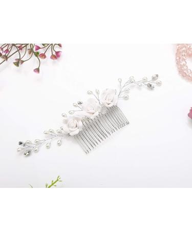 BERYUAN Women Large Silver Hair Comb White Flower Hair Vine Pearl Rhinestone Wedding Hair Accessory Gift for Her Crystal Hair Piece Party Headress for Bride Bridesmaid Girls (silver) - Buy Online on GoSupps.com