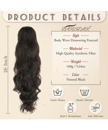 BARSDAR 26'' Long Body Wavy Brown Drawstring Ponytail Extension - Synthetic Clip-in Fluffy Ponytail Hairpiece for Women - Daily & Party Wear - Darkest Brown - 1 Pack - Buy Online on GoSupps.com