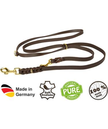 Copcopet Handmade 3-Way Adjustable Dog Leash - Soft Fat Leather Brass Fittings 3m x 12mm Brown | Premium Quality German Craftsmanship - Buy Online on GoSupps.com