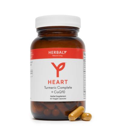 HERBALY Turmeric Complete Plus CoQ10 Capsules - Heart & Cardiovascular Support - CoQ10, Beet Extract, Folate, B12, Turmeric, Red Root, Hawthorn - Pure Organic Ingredients for Wellness - 60 ct