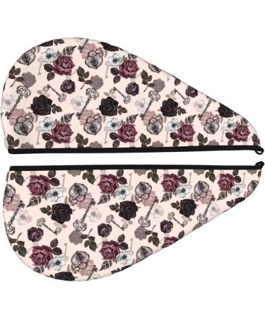 Hair Towel Wrap - Quick Drying Towel Turban for Effortless Style | Retro Red Black Roses Design - Buy Online on GoSupps.com
