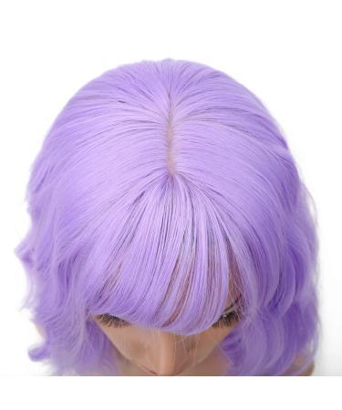 FAELBATY Short Purple Wavy Wig with Air Bangs - Shoulder Length Synthetic Halloween Cosplay Wig for Women - Curly Wavy Style for Girls (12 Purple) - Buy Online on GoSupps.com