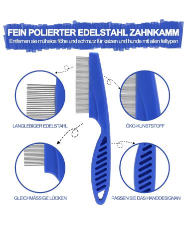 3-Piece Stainless Steel Flea & Lice Comb Set for Dogs & Cats | Pet Care Tools for Effective Tear Stain Removal - Blue - Buy Online on GoSupps.com