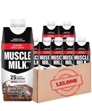 Muscle Milk_Protein Shake - Protein Shake Zero Sugar - Muscle Milk Protein Ready to Drink - 25g Protein - Calcium Vitamins A C & D 4g Fiber - Energizing Snack Genuine Protein Shake Chocolate - 11 Fl Oz. - Pack of 8 Bundle