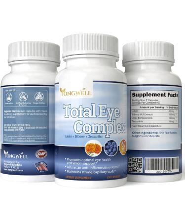 Total Eye Complex with Lutein Bilberry & Zeaxanthin - Support Eye Health & Visual Acuity (120 Capsules) - 2 Bottles - Buy Online on GoSupps.com