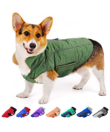 ThinkPet Dog Cold Weather Coats - Cozy Waterproof Windproof Reversible Winter Dog Jacket, Thick Padded Warm Coat Reflective Vest Clothes for Puppy Small Medium Large Dogs L(Chest 21-22", Back 14" ) A-Green