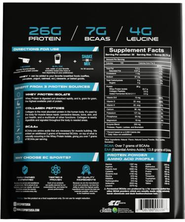 EC Sports Whey+ Protein Powder Double Chocolate Chunk Mix w/Digestive Enzymes - Isolate Supplement Collagen Peptides w/Swift Reform - 30 Servings 2 Pound (Pack of 1) Double Chocolate Chunk - Buy Online on GoSupps.com