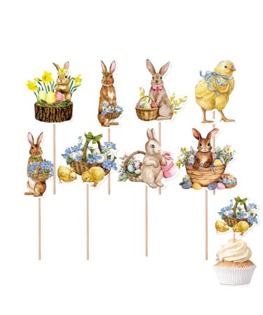 Easter Cupcake Toppers | Cake Topper Bunny Pick in Paper Vivid Cake Toppers Spring Party Supplies for Photo Booth Background Candy Box Photo Wall Onlynery
