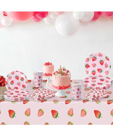 Strawberry Baby Shower Decorations 56Pcs/Set Disposable Dinnerware Set Serves 10 Guests Tablecloth Strawberry Paper Plates Cups & Napkins Strawberry Party Supplies Inodoor Outdoor - Buy Online on GoSupps.com
