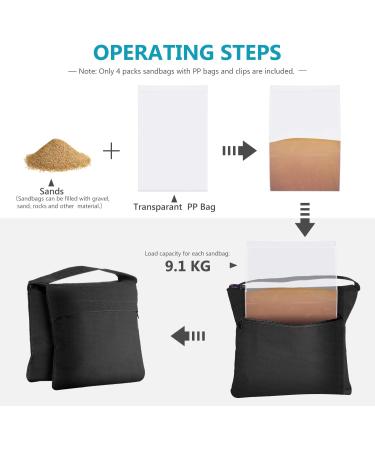 Neewer 4-Pack Photography Sandbags - Weight Bags for Photo Studio Stand, Outdoor Patio & Sports - Transparent PP Bag and Clips Included - Black - Buy Online on GoSupps.com