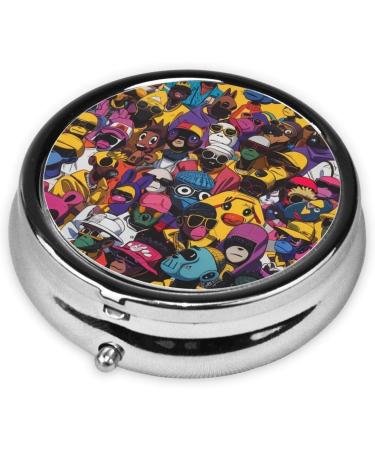Buy Cartoon Monkey Graphics Portable Metal Pill Box - Round Mini 3-Compartment Design for Small Pills | Travel Must-Have - Buy Online on GoSupps.com