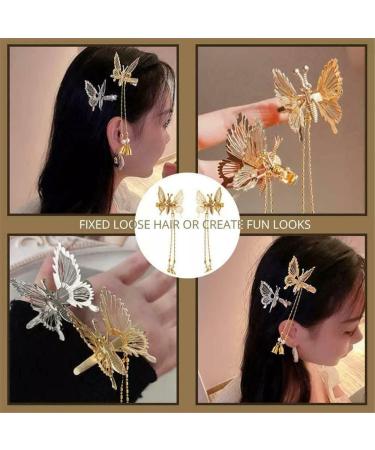 Elegant Butterfly Hairpin Set | Pearl Hair Comb Clips for Brides & Girls | Antique Silver Butterfly Hair Accessories (2 PCs) - Buy Online on GoSupps.com