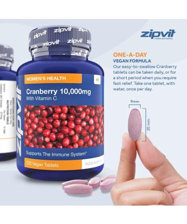 High Strength Cranberry Tablets 10,000mg with Vitamin C - 120 Vegan Tablets | Immune Support | Vegan & Vegetarian | 4 Months Supply - Buy Online on GoSupps.com