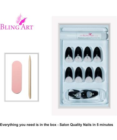 Bling Art Almond False Nails Fake Stiletto Black Crystal 24 Long Tips with Glue - Buy Online on GoSupps.com