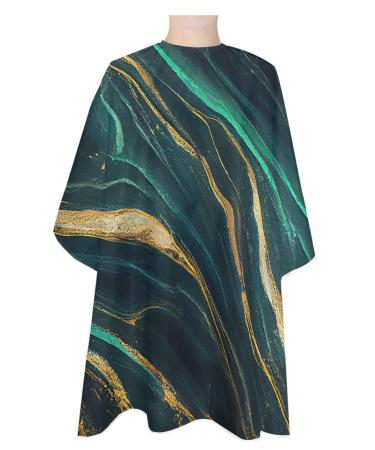 Marble Emerald Green Barber Cape - Salon Hair Cutting Cape for Women Men Kids Adults Modern Abstract Gold Art Haircut Cape with Adjustable Elastic Neckline Hairdressing Stylist Cape Gown Accessories