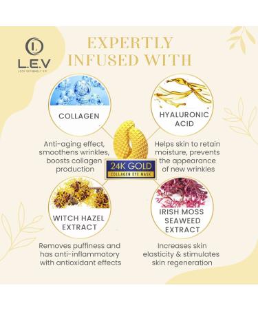 LEV 24K Gold Eye Mask - Reduce Puffiness & Dark Circles | 15 Pairs for Wrinkles & Fatigue Relief - International Shipping - Buy Online on GoSupps.com