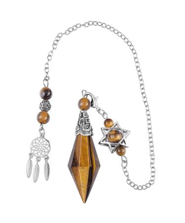 Kyeygwo Tiger eye cone stone pendulum for women and men double crystal point pendulum double tip quartz gemstone trailer for divination meditation scrying balance Reiki healing brown (tiger eye)