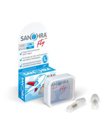 Sanohra Fly earplugs for children - pain -free flying - earplugs make it easier to compensate for the pressure in the aircraft - 24 dB SNR noise insulation - used several times - 1 pair - for children Small ear canals - Buy Online on GoSupps.com