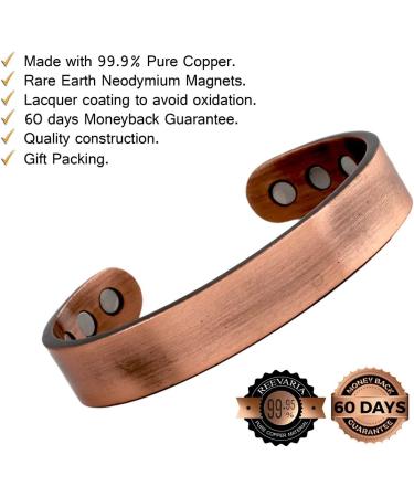 Reevaria Pure Copper Magnetic Cuff Bracelet for Men - 8 Magnets 3500 Gauss - Pain Relief for Arthritis, Golf, Carpal Tunnel - Heavyweight Design - Buy Online on GoSupps.com