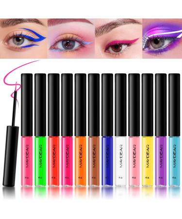 Maydear 12 colors UV Colorful Liquid Eyeliner Set Waterproof and Long-Lasting Liquid Eyeliner Ultra-Thin Smooth without Split Ends