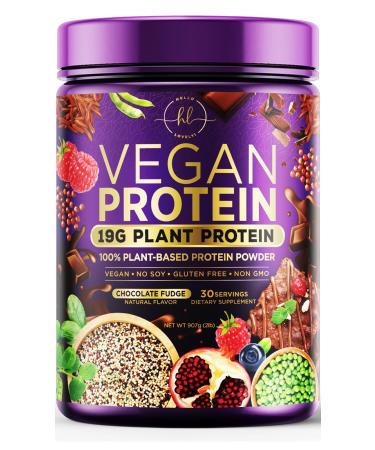 Vegan Protein Powder Chocolate Fudge - 100% Plant Protein 3.4g BCAAs Premier Isolate No Dairy Whey or Gluten Non-GMO Easy Digesting Vegan Protien Powder Women & Men 2 Pounds (30 Servings)