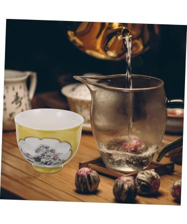 KICHOUSE Ink Painting Teacup Vintage Tea Cups Porcelain Tea Cup Coffee Kung Fu Teaware Office Mini Sake Glass Yellow 7.5x7.5x6cm - Buy Online on GoSupps.com