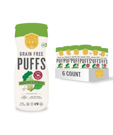 Serenity Kids 6+ Months Grain Free Puffs Toddler & Baby Snack | No Added Sugar Gluten & Rice Free Allergen Free | Made with Organic Cassava Veggies and Herbs | Broccoli & Spinach | 6 Count Broccoli & Spinach 1.5 Ounce (Pack of 6)