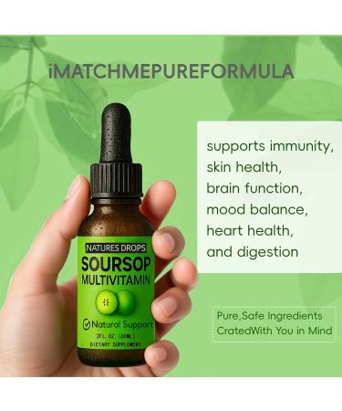 Organic Soursop Bitters Liquid Drops with Vitamins B6 C D3 Soursop Graviola Multivitamin Liquid for Immune Support and Sleep Support Gluten Free Vegan and Organic - 2 oz 60 ml (2 Bottle) - Buy Online on GoSupps.com