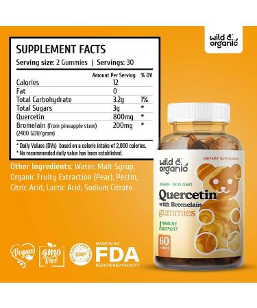 Organic Quercetin & Bromelain Gummy Supplement - 60 Pear-Flavored Chews for Immunity & Respiratory Health - Buy Online on GoSupps.com