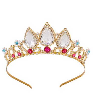 Tiaras for Girls Vofler Rapunzel Princess Tiara - Gold Crystal Ruby Rhinestone Pearl Headband for Little Flower Girl Kids Women Birthday Wedding Pageant Prom Halloween Costume Party Clear+Gold