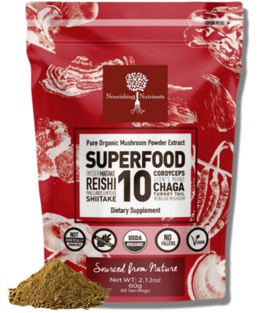 Organic Mushroom Powder Extract -Superfood 10 Supplement 14x Stronger 100% Pure USDA Immunity Booster- Reishi, Chaga, Cordyceps, Shiitake, Lions Mane, Turkey Tail and More. Add to Coffee/Tea 60 Grams 2.12 Ounce (Pack of 1) - Buy Online on GoSupps.com
