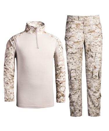 HJLYQXQ Men's Military Tactical Shirt and Pants Multicam Army Camo Hunting Airsoft Paintball BDU Combat Uniform Dry Quick Digital Desert Small