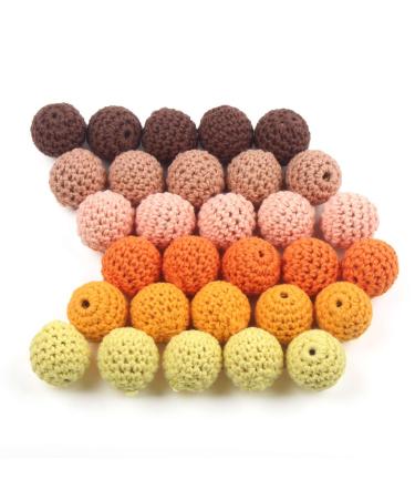 50PCS 20MM Crochet Teething Beads Kit in Khaki and Coffee Series - Baby Carriage Decoration and Jewelry Making Supplies with Cord and Needle - Buy Online on GoSupps.com