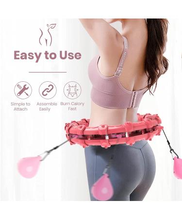 Upgraded Large Size Smart Weighted Hoola Hoop for Abdomen Fitness and Weight Loss - 24 Detachable Knots, Adjustable Weight, Auto-Spinning Ball - Pink - Buy Online on GoSupps.com