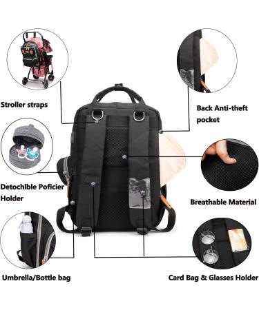 Coramy Multifunctional Mom Backpack - Waterproof Large Capacity Diaper Bag with USB Connection Diaper Pad & Stroller Belts - LD46 Black - Buy Online on GoSupps.com