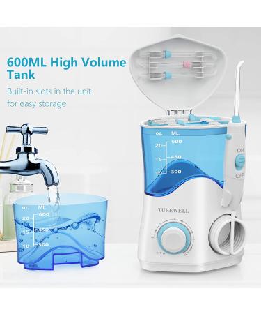 Turewell Water Dental Flosser - 8 Jet Tips, 10 Pressure Levels, 600ML Tank - White - Buy Online on GoSupps.com
