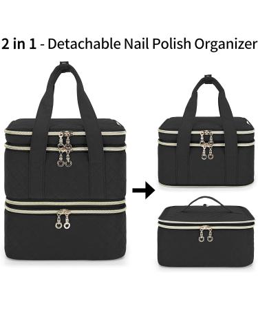 Yarwo Nail Polish Storage Bag for 72 Polishes & Nail Lamp - Stylish Cosmetic Organizer for Nail Accessories - Black Patent - Buy Online on GoSupps.com