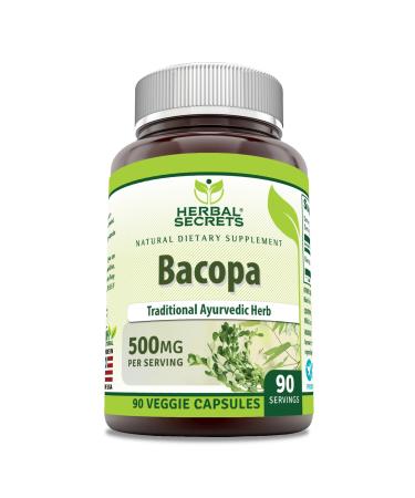 Herbal Secrets Bacopa Powder 500 Mg 90 Veggie Capsules Supplement | Non-GMO | Gluten Free | Made in USA