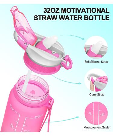 ELYPHINE 32oz Motivational Water Bottle with Straw, Time Marker, Leakproof Design - BPA Free Tritan Material for Fitness and Sports - Eglantine - Buy Online on GoSupps.com