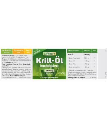 Greenfood Krill Oil 500mg - 180 Softgel Capsules | High Dose EPA & DHA for Heart Vision & Brain Health | No Artificial Additives or GMOs - Buy Online on GoSupps.com