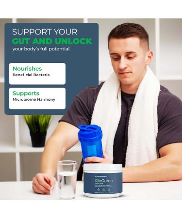 GloGreen Superfood Powder Plant-Based Daily Greens Powder with Barley Grass Spirulina Broccoli Green Tea | Supports Gut Health Digestion Detox Energy Immunity & Metabolism | 30 Servings - Buy Online on GoSupps.com