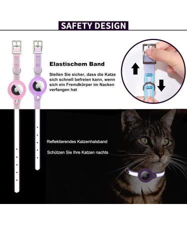 Adjustable Leather Airtag Cat Collar | Reflective GPS Neck Band for Large Medium & Small Cats | Anti-Lost Tracking Case in Purple (S 24-31 cm) - Buy Online on GoSupps.com