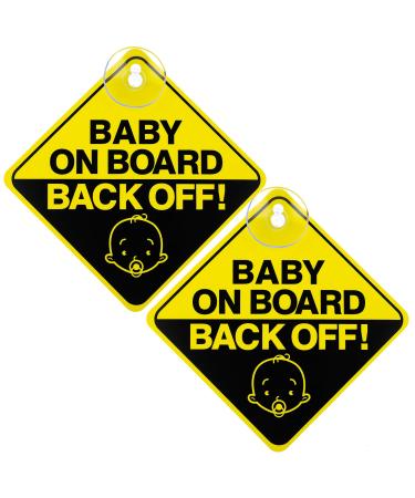 TIESOME 2PCS Baby on Board Sign for Car Warning Removable Kids Safety Warning Sticker Sign for Car Warning with Suction Cups Durable Baby Sticker Decal (Back Off)