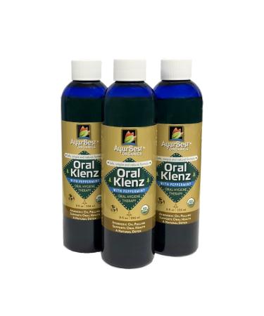 AyurBest Oral Klenz Peppermint/Oil Pulling USDA Certified Organic 8 fl oz ea Pack of 3